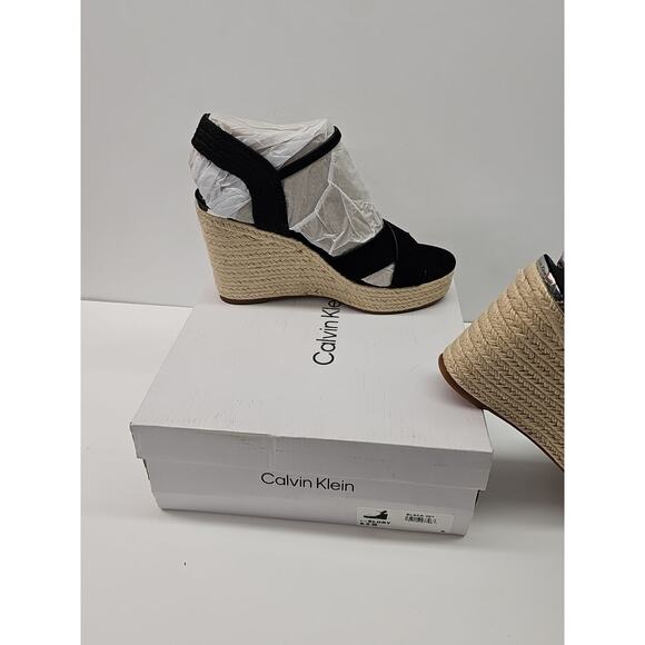 Calvin Klein Womens Elory Platform Wedge Heel Espadrille Sandal Black Sz 9.5M - Picture 8 of 10